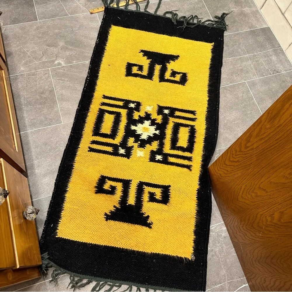 Bundle of wool rugs vintage mustard yellow black boho western runner‎ woven